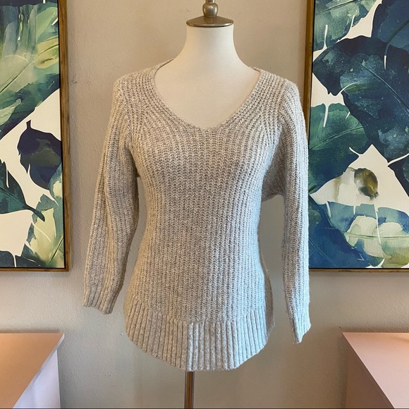 Lou & Grey High Low Scoop Sweater Gray 3/4 Sleeves - Picture 2 of 7